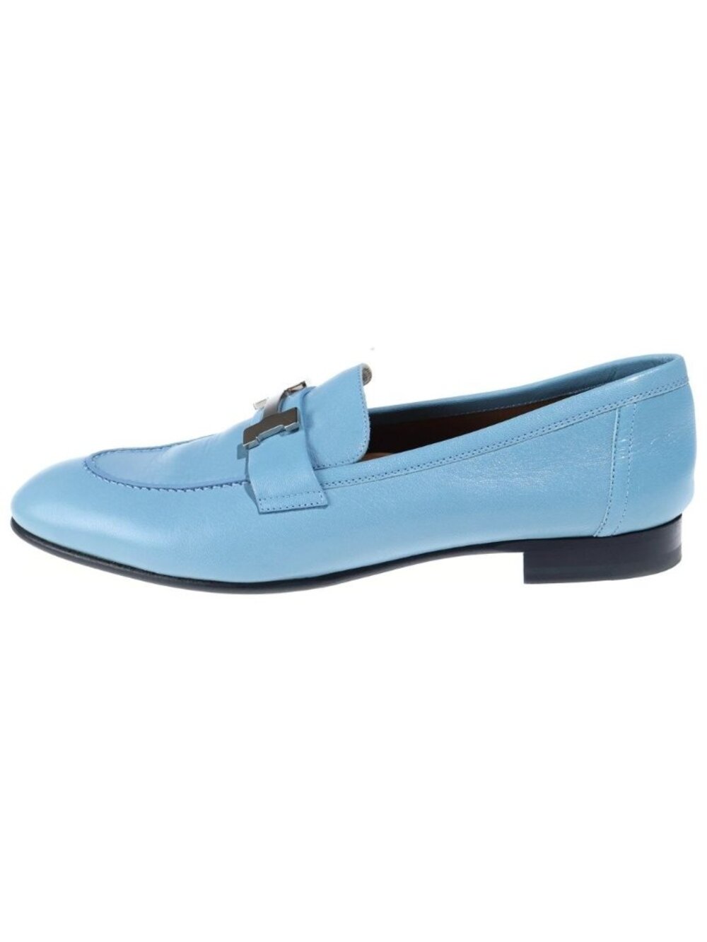 Hermes Moccasins Loafers Vert Leather Light Blue Shoes